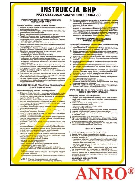 Instrukcja BHP „Instrukcja BHP na stanowisku komputera i drukarki" Z-IBN01 Instrukcja BHP „Instrukcja BHP na stanowisku komputera i drukarki" Z-IBN01