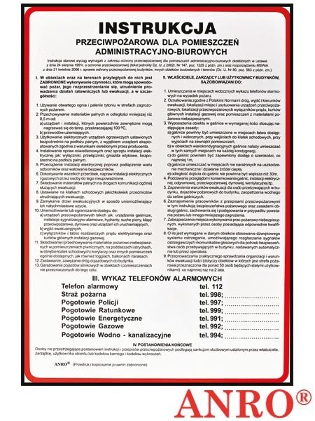 Instrukcja BHP „Instrukcja przeciwpożarowa dla pomieszczeń administracyjno-biurowych" Z-IP06